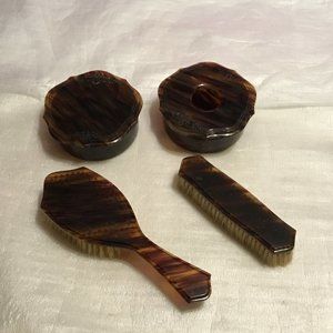 Antique 4-piece plastic tortoise shell vanity set